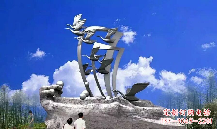 安阳公园不锈钢飞翔的天鹅雕塑1