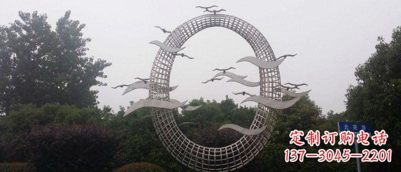 安阳公园不锈钢海鸥圆环景观雕塑
