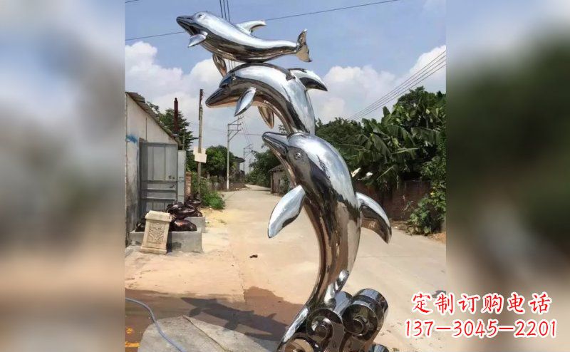 安阳公园不锈钢海豚雕塑