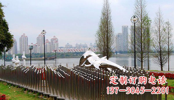 安阳公园不锈钢海豚雕塑 (2)