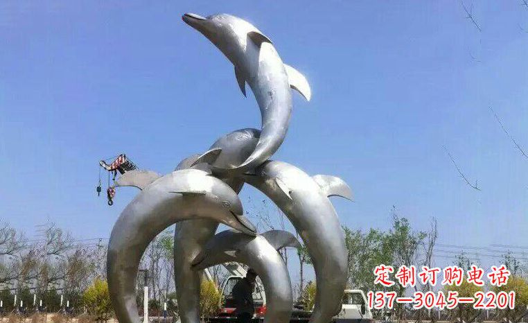 安阳公园不锈钢海豚嬉戏雕塑