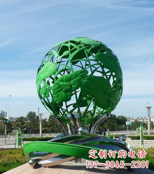 安阳公园不锈钢镂空荷叶青蛙雕塑
