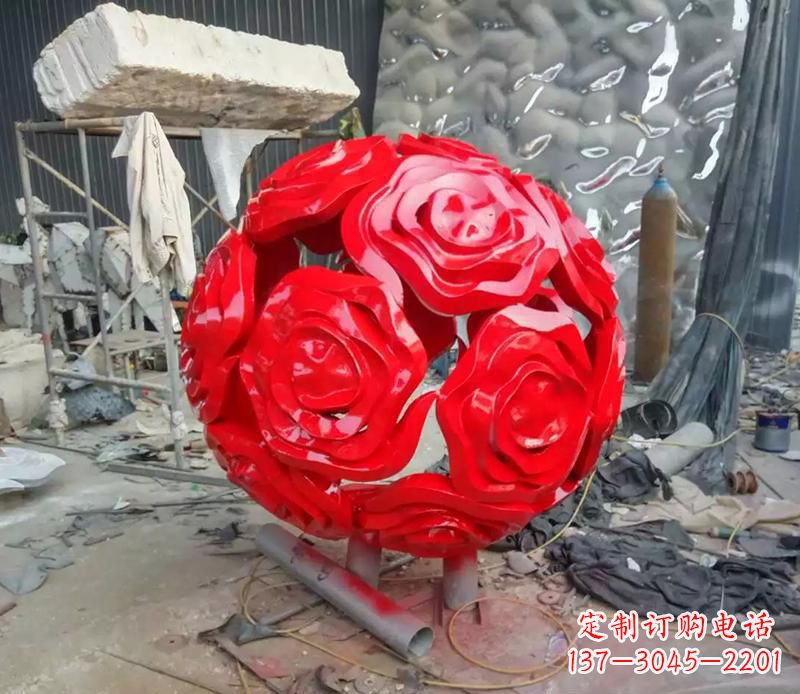安阳公园不锈钢玫瑰花球雕塑