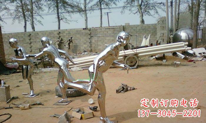 安阳公园不锈钢跑步女孩雕塑