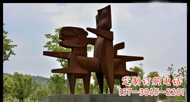 安阳公园不锈钢骑着老虎的人雕塑