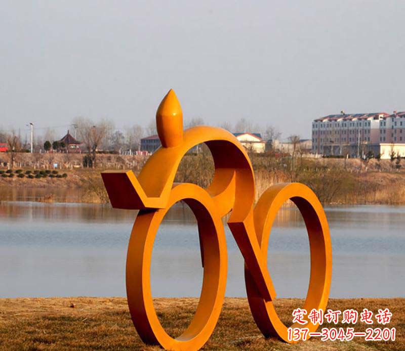 安阳公园不锈钢骑自行车人物运动雕塑