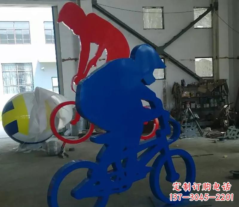 安阳公园不锈钢骑自行车运动人物雕塑