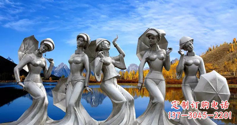 安阳公园不锈钢少数民族少女雕塑