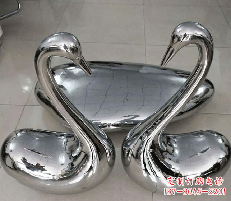 安阳公园不锈钢天鹅水滴雕塑