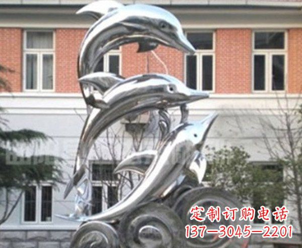安阳公园不锈钢跳跃的海豚海浪雕塑