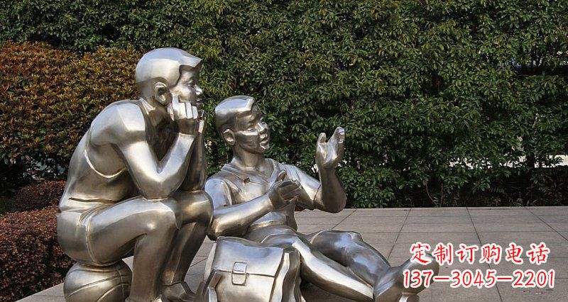 安阳公园不锈钢小学生人物雕塑 (2)