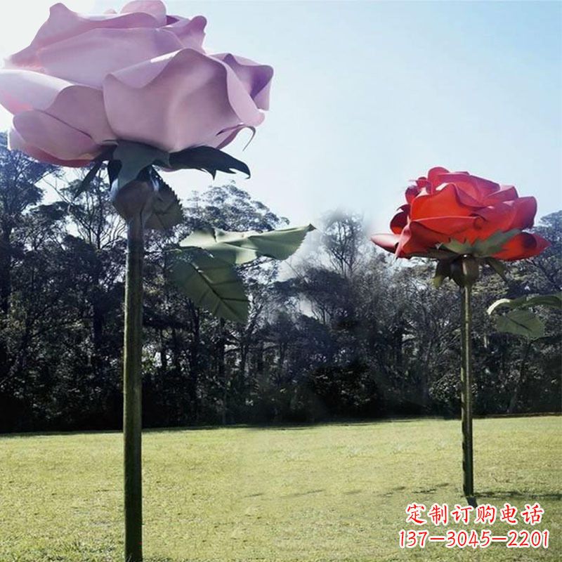 安阳公园草坪不锈钢玫瑰花雕塑摆件