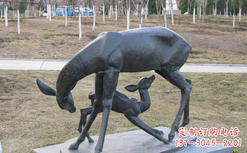安阳公园抽象母子鹿动物铜雕 (2)