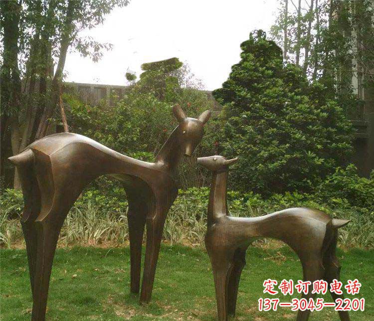 安阳公园抽象母子鹿动物铜雕