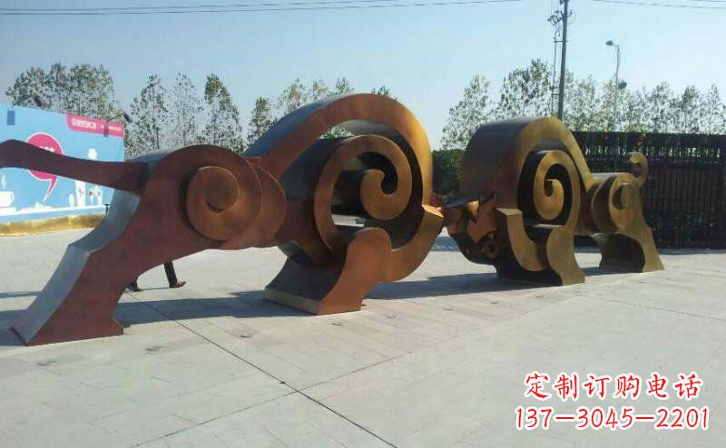 安阳公园抽象牛动物铜雕