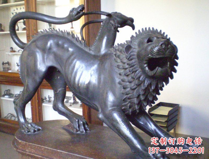 安阳公园抽象狮子蛇和羚羊动物景观铜雕