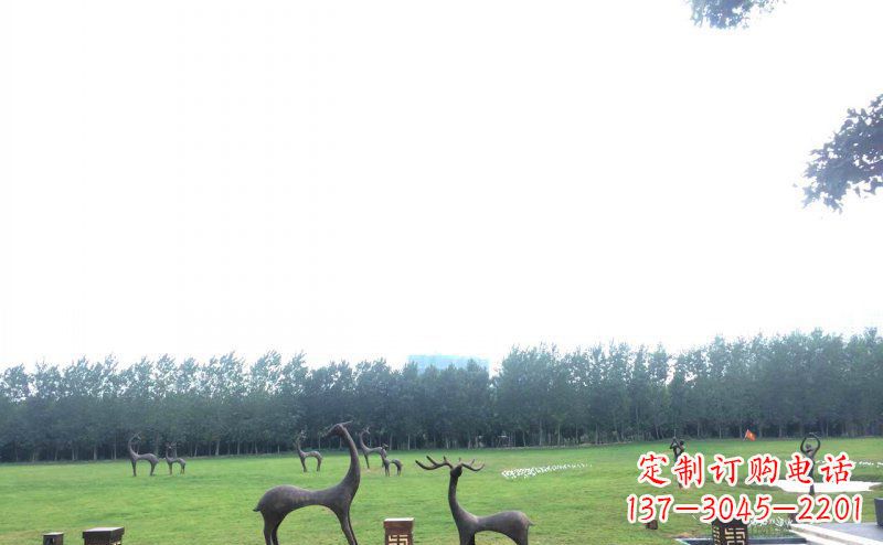 安阳公园抽象小鹿动物铜雕 (2)