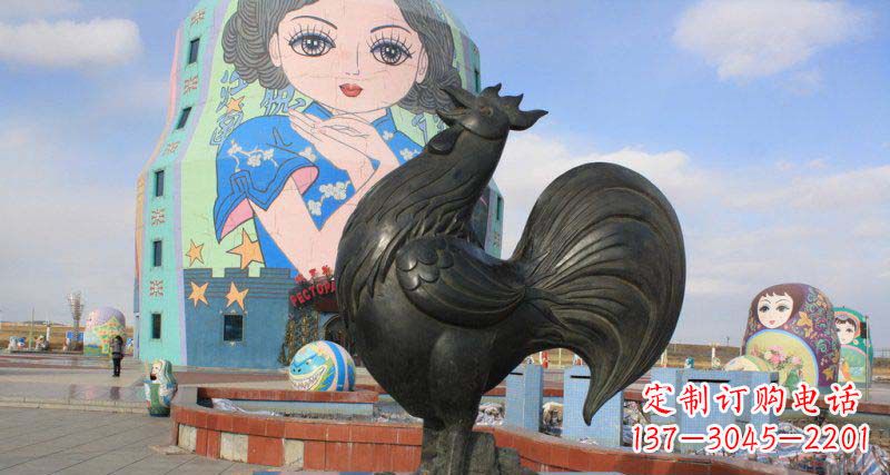 安阳公园打鸣的公鸡动物铜雕