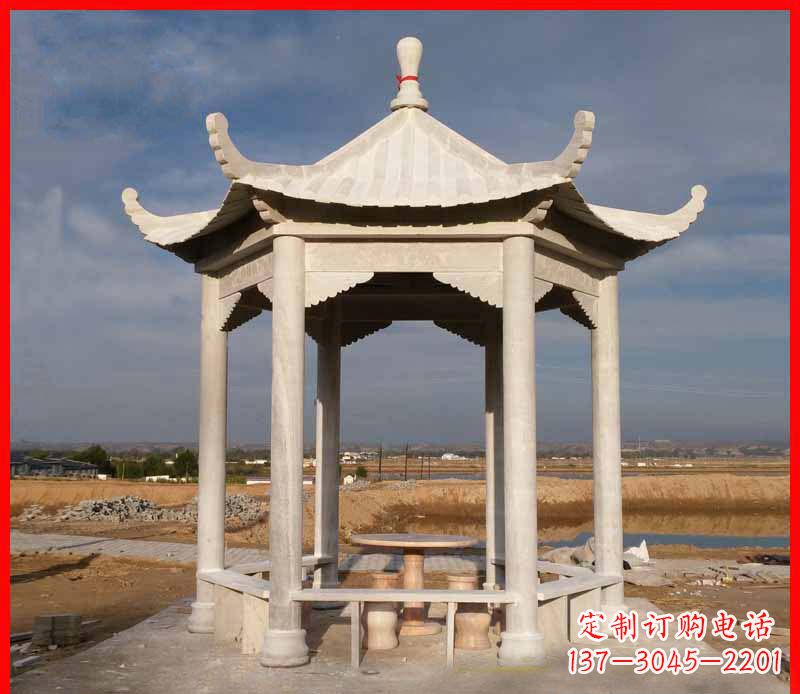 安阳公园大理石六角石雕凉亭 (2)