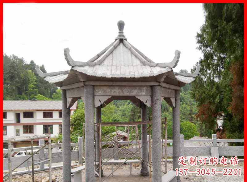 安阳公园大理石六角石雕凉亭