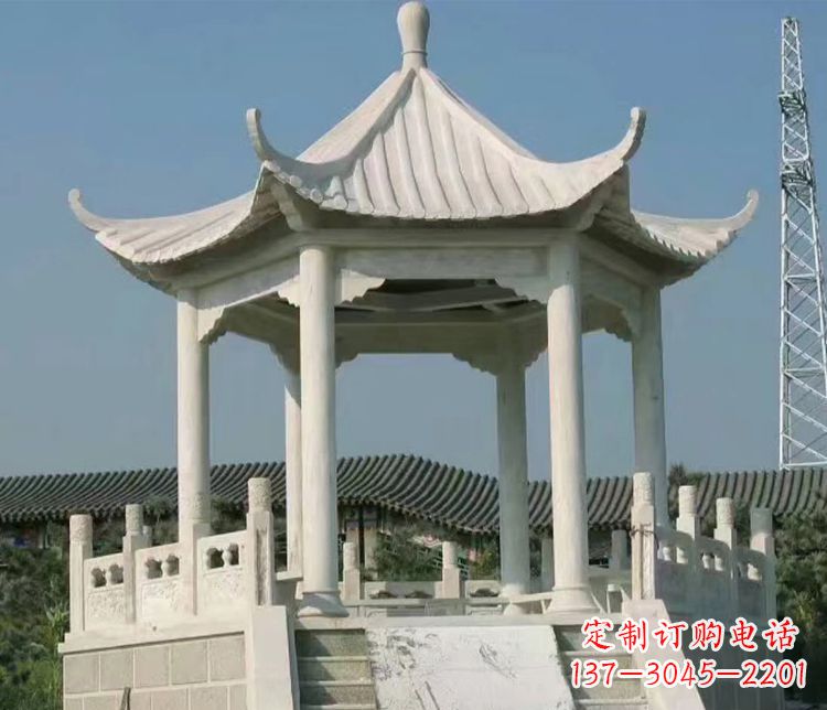 安阳公园大理石六角石雕凉亭 (3)