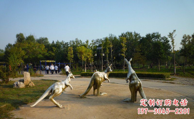 安阳公园袋鼠动物铜雕 (3)