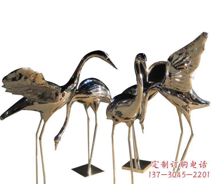 安阳公园动物不锈钢仙鹤雕塑1