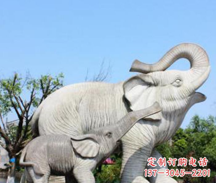 安阳公园动物大理石母子象石雕