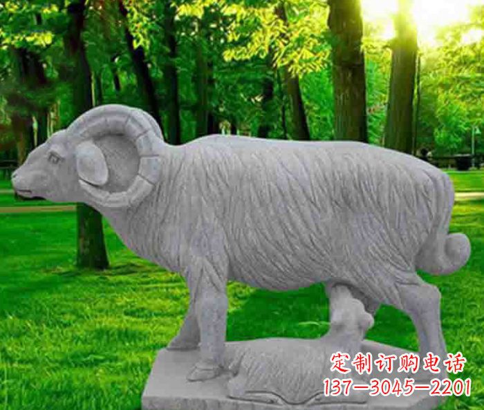 安阳公园动物大理石母子羊石雕