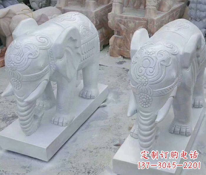 安阳公园动物汉白玉招财大象石雕 (2)