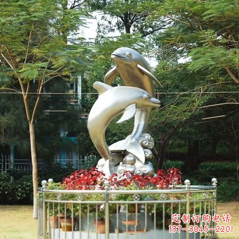 安阳公园动物海豚不锈钢景观雕塑