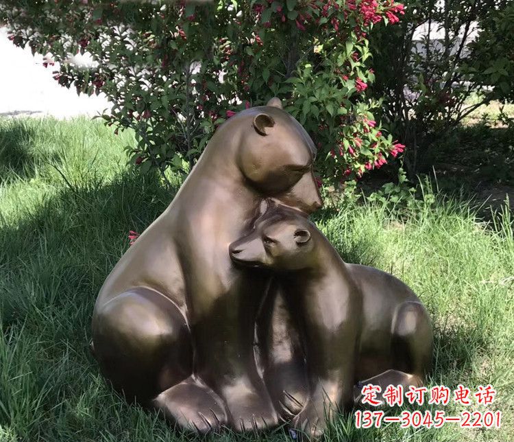 安阳公园动物母子熊铜雕