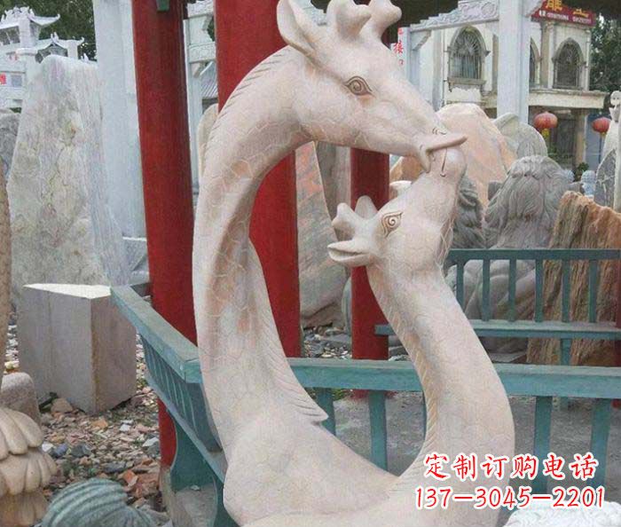 安阳公园动物晚霞红母子鹿石雕