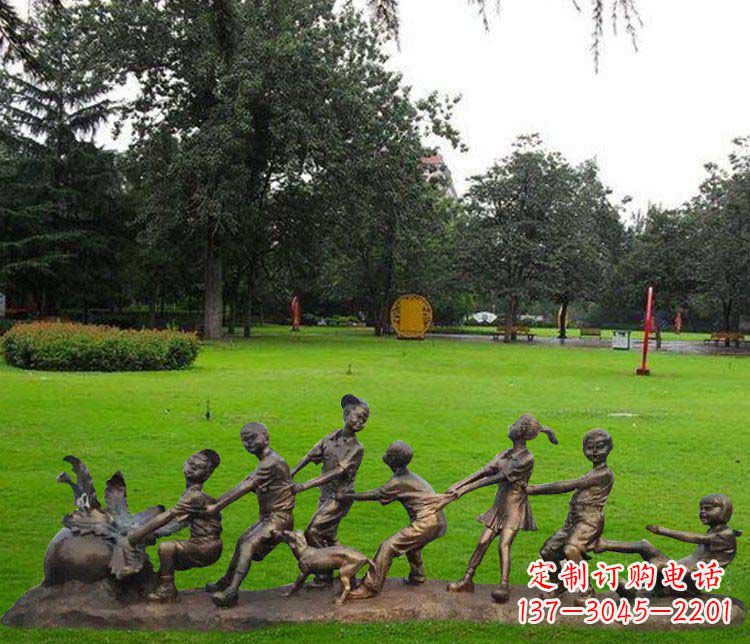 安阳公园儿童拔萝卜人物小品铜雕