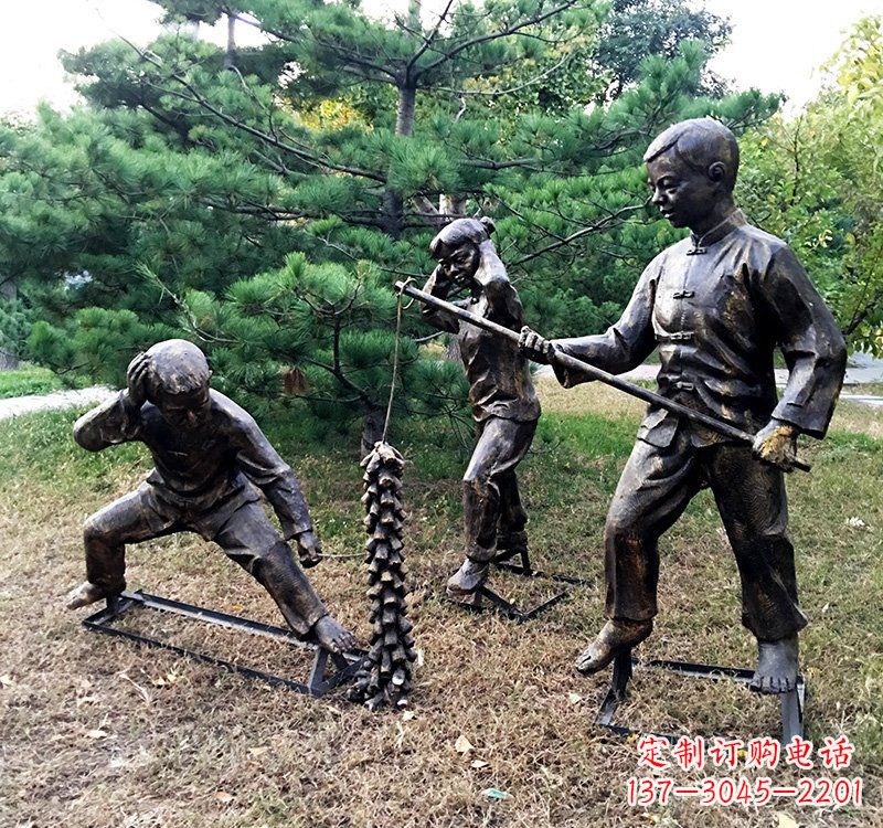 安阳公园放鞭炮儿童铜雕