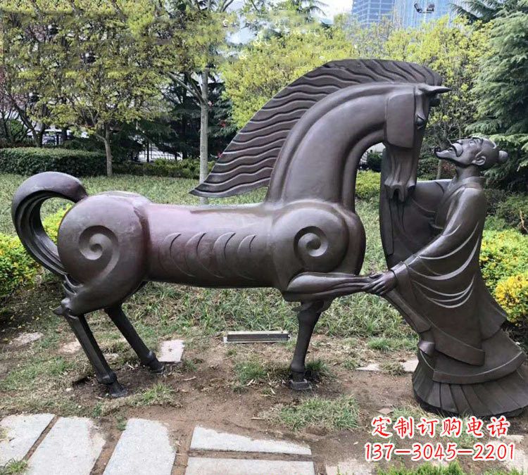 安阳公园古代名人伯乐相马铜雕