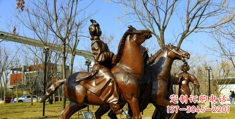 安阳公园古代女人骑马景观铜雕