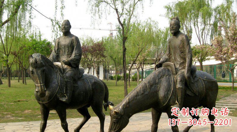 安阳公园古人骑马人物铜雕