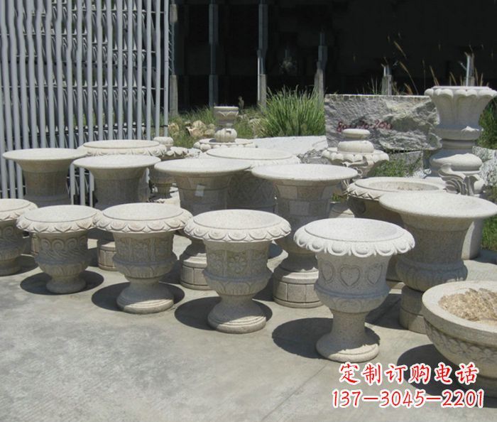 安阳大理石花盆石雕艺术品