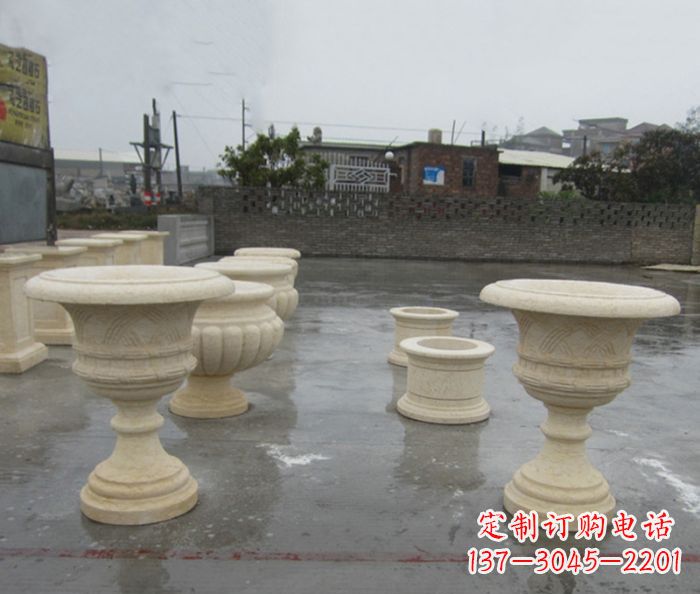 安阳完美绽放——大理石花盆石雕