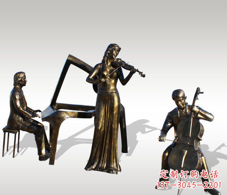 安阳公园景观钢琴拉小提琴人物铜雕