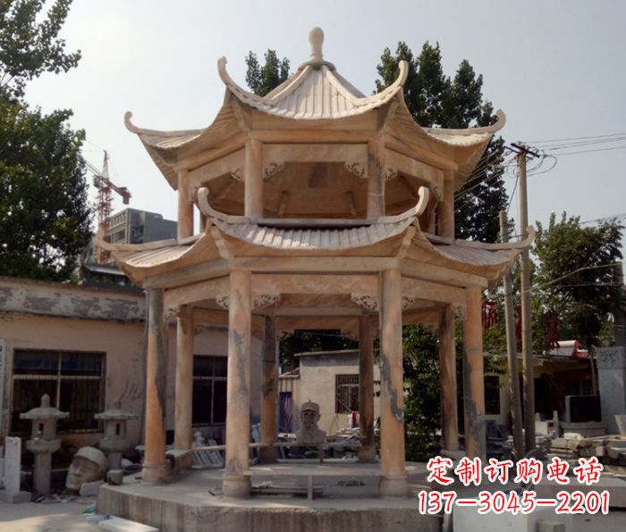 安阳精美古典双层石凉亭雕塑