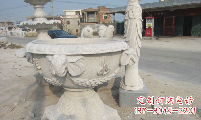 安阳带有灵性的梦幻象头石水缸雕塑