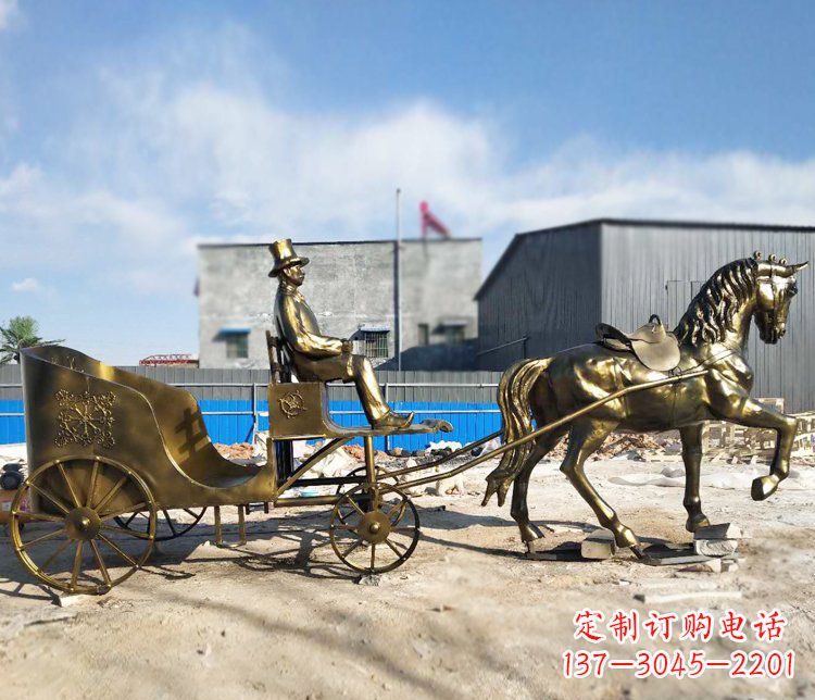 安阳公园景观坐着马车的人物铜雕