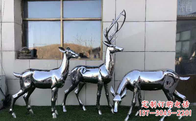 安阳华丽风格镜面不锈钢动物鹿雕塑