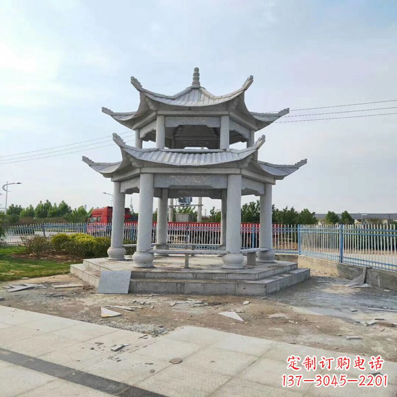 安阳中领雕塑-精美双层凉亭石雕