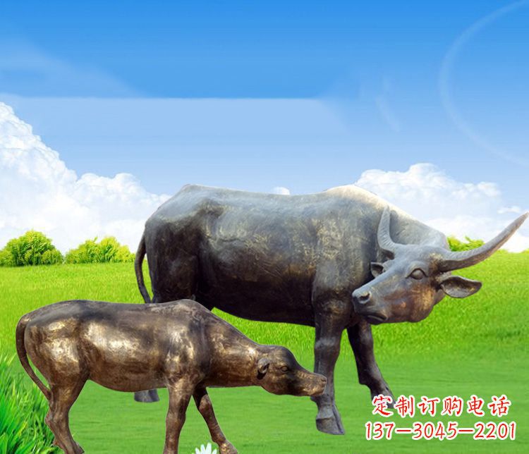 安阳 传统文化风格母子黄牛铜雕塑