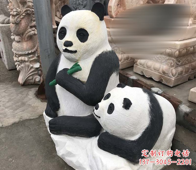 安阳领雕塑——公园母子熊猫石雕