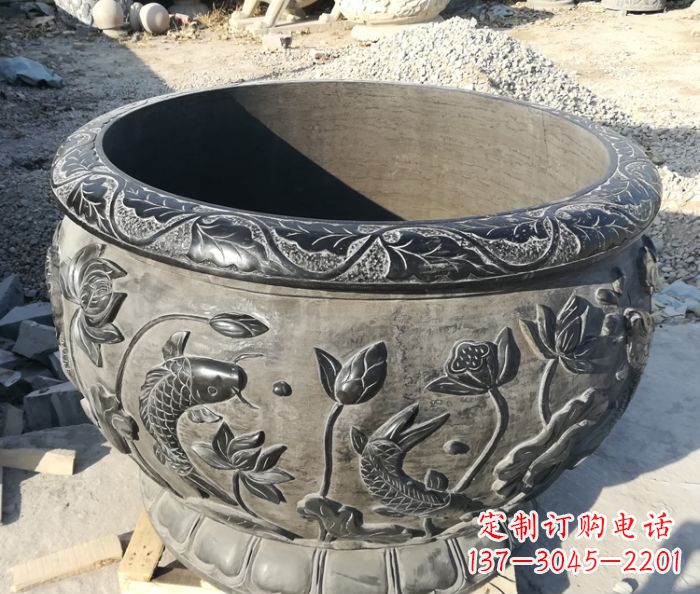 安阳青石仿古雕塑荷花水缸
