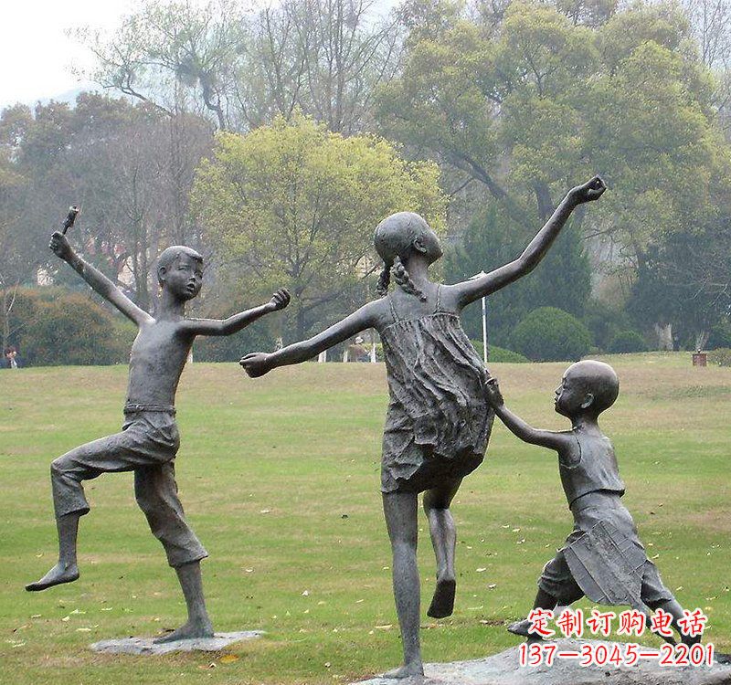 安阳公园人物放风筝的儿童铜雕